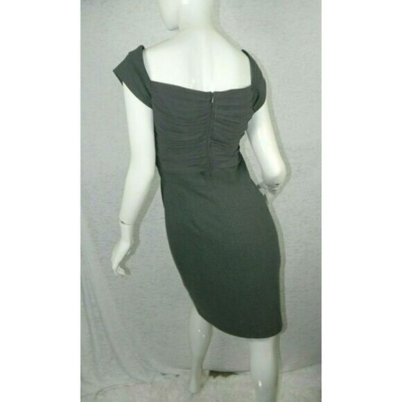 Black Halo Dress Gray Sleeveless Off The Shoulder  Midi V-Neck‎ Size 8 - Picture 2 of 8
